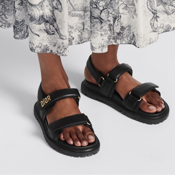 Authentic Christian Dior Women's DiorAct Black Lambskin Sandals - Picture 2 of 16